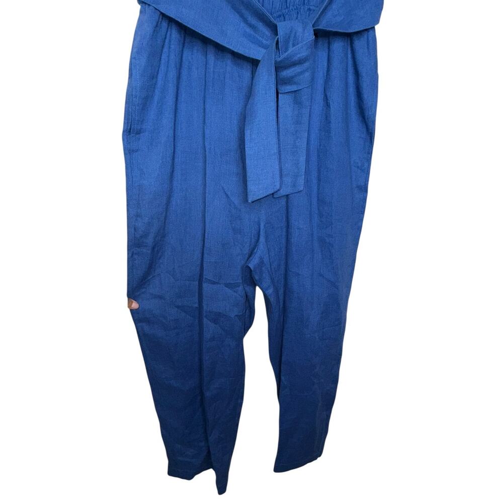 Aqua Women's Blue Tie Waist Linen Jumpsuit Cropped Straight Leg Size Large - Picture 8 of 11